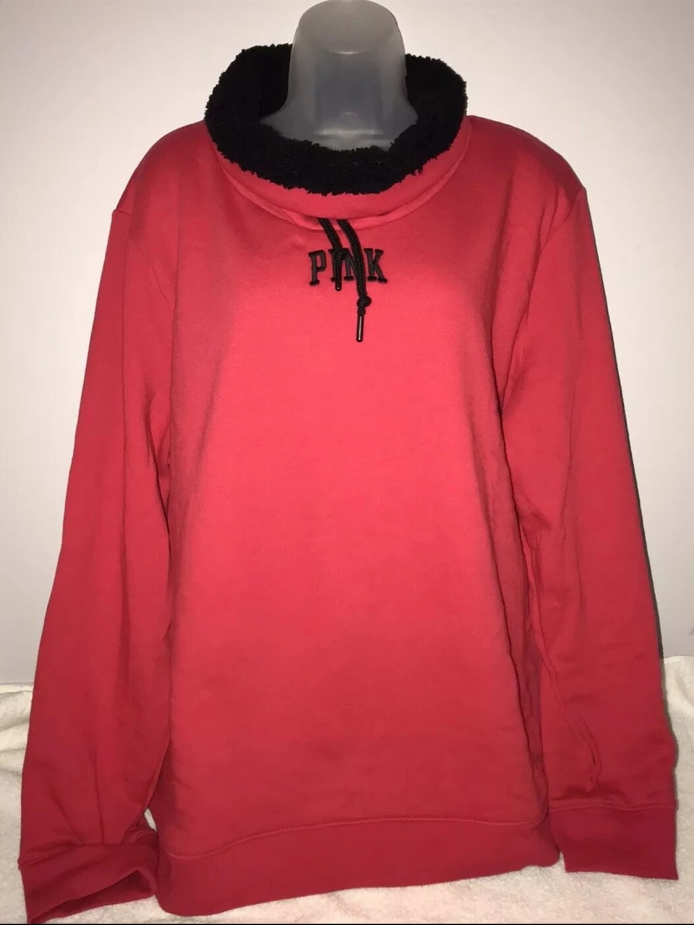 Victoria Secret Pink Sherpa Lined Cowl Neck Pullover Red XL New